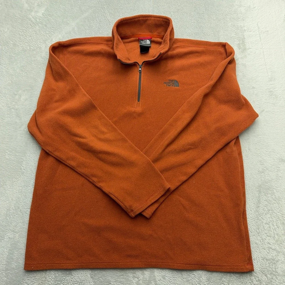 The North Face Pullover Mens Large Orange TKA 100 Quarter Zip Fleece Sweater